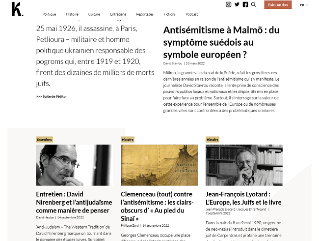 La Une du site de la revue K.