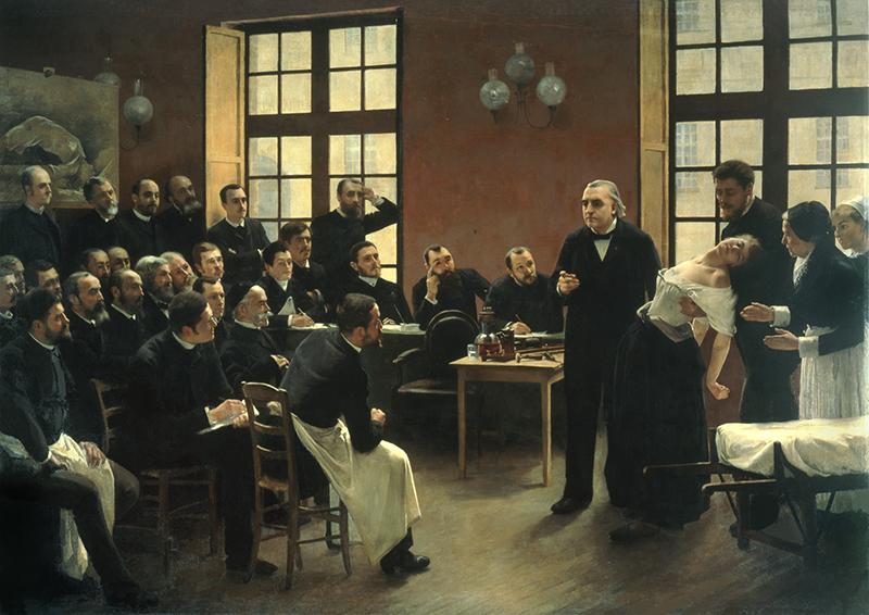 André Brouillet, Une leçon clinique à la Salpêtrière, 1887, Paris, université René Descartes, musée d’histoire de la médecine, dépôt du Centre national des Arts plastiques.