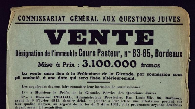 Affiche de spoliation - © Archives départementales de la Gironde 