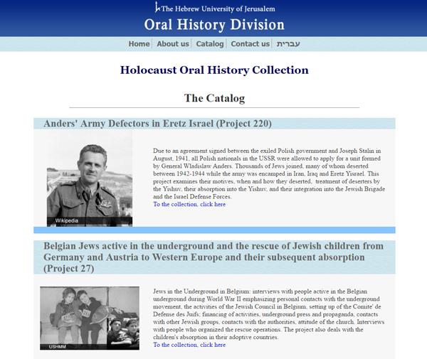 Capture du site Holocaust Oral History Collection 
